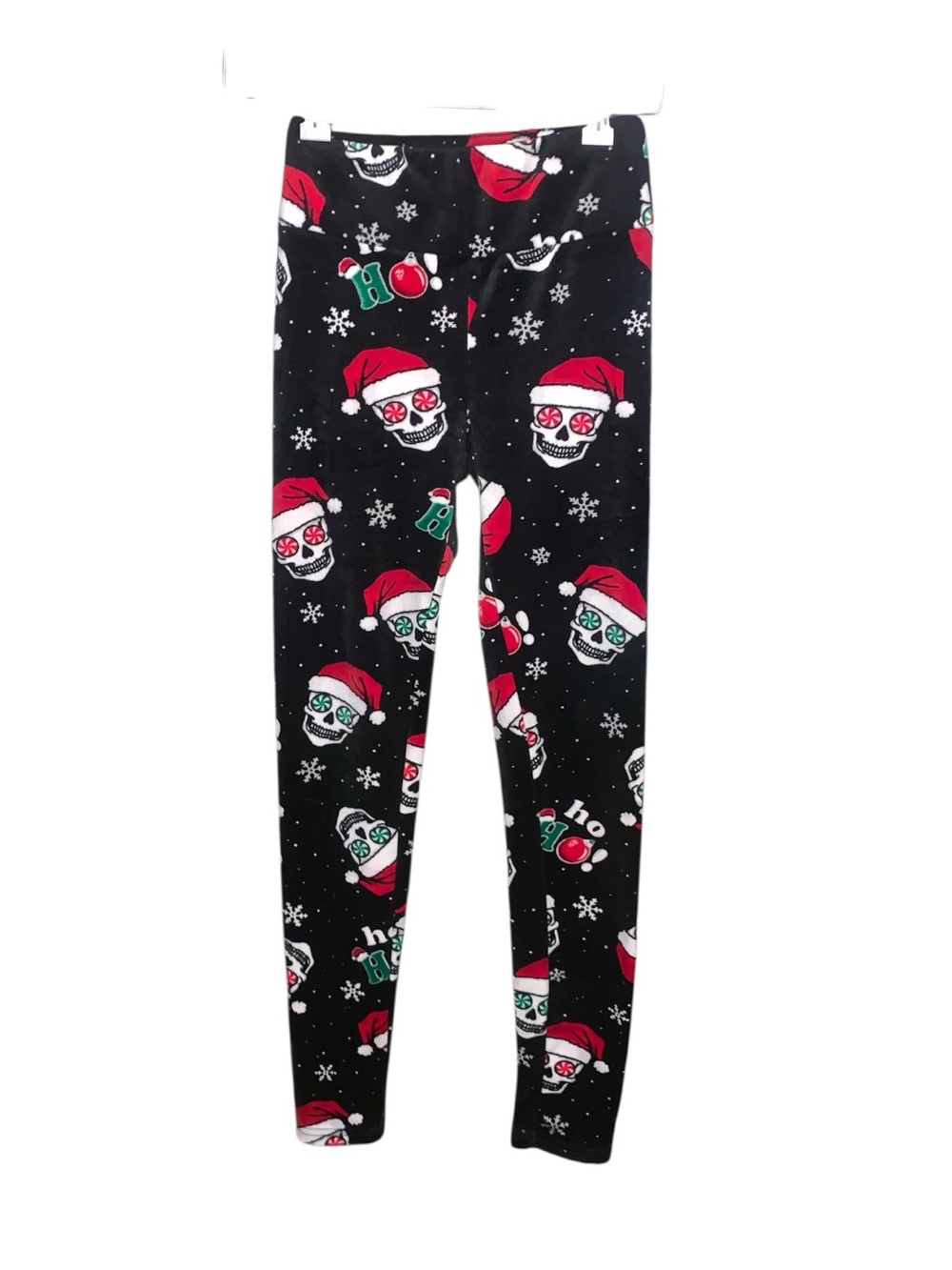 No Boundaries Black Christmas Skull Print Warm Thick Fleece Leggings